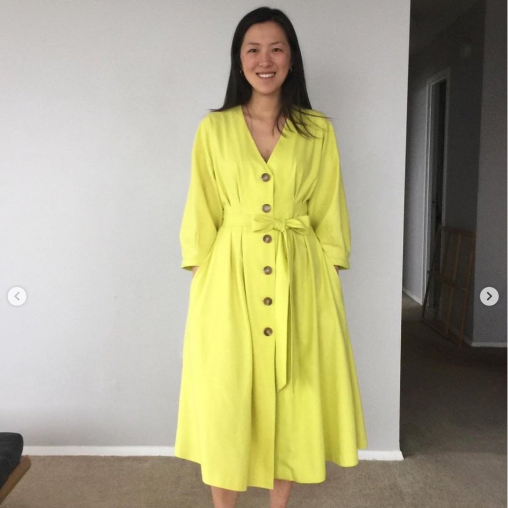 Custom Handmade Yellow Silk Noil Dress